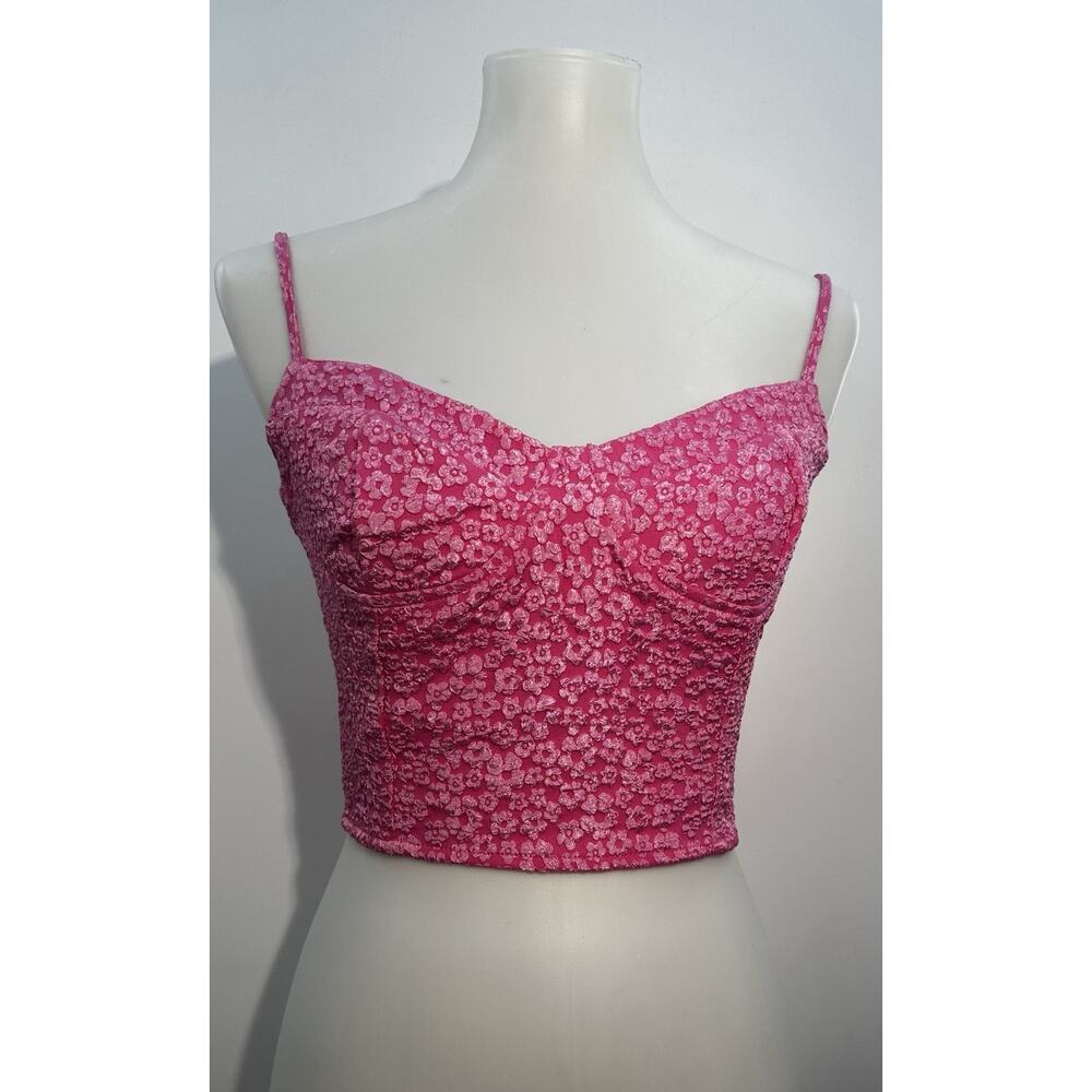 LUSH Womens Pink Floral Corset Crop Top Bustier Cami Adjustable Straps Size M - Picture 2 of 7
